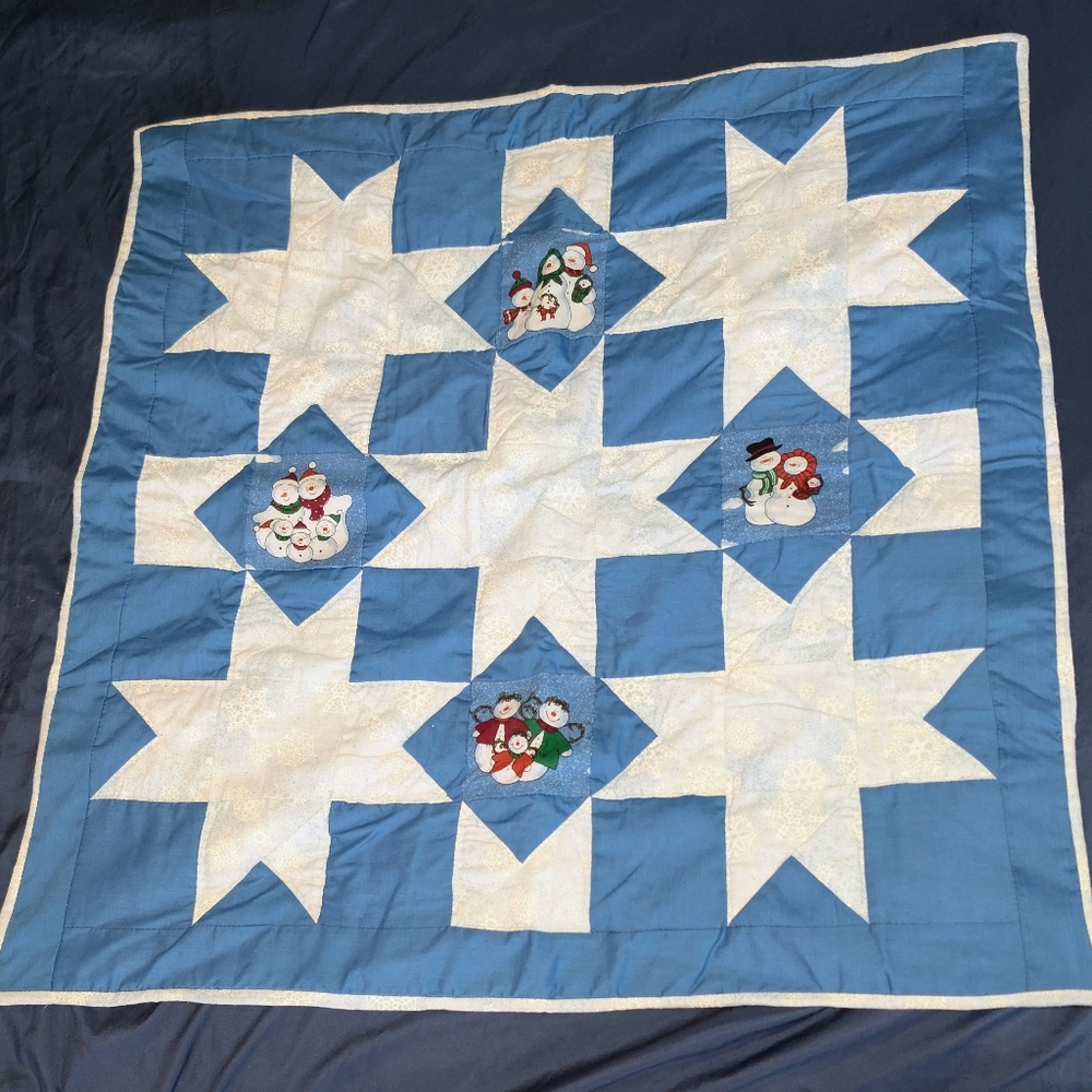 Handmade Christmas Snowman And Family  Patchwork Quilt  For Crib Or Chair